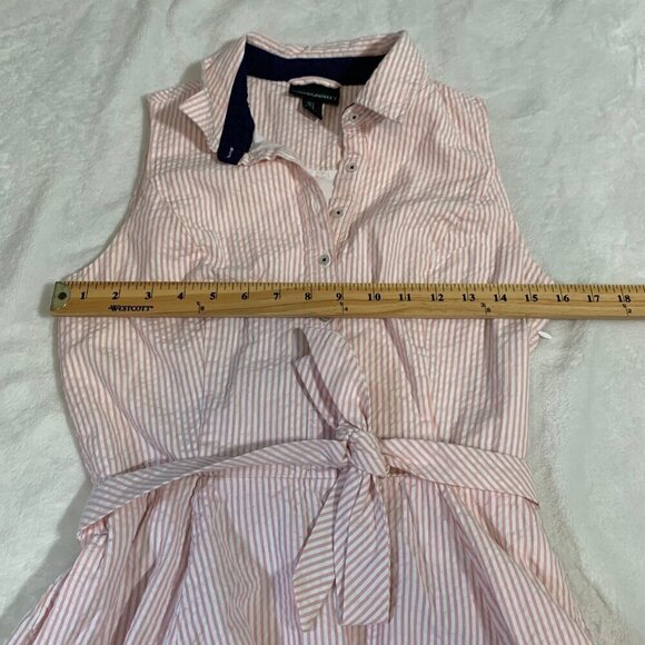 Cynthia Rowley pink white striped seersucker sleeveless collared button dress - Picture 9 of 11